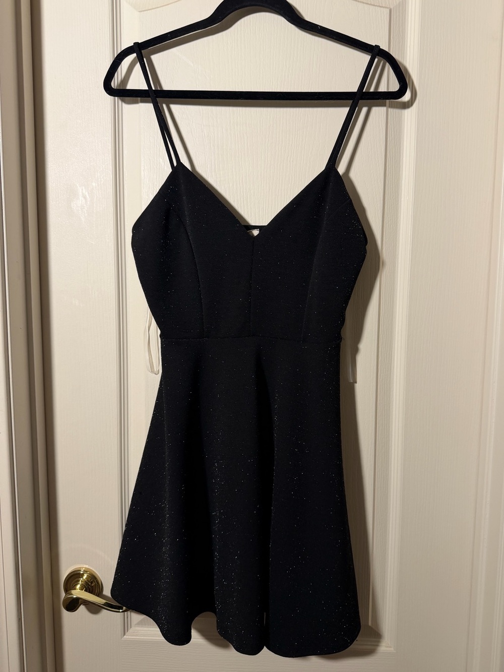 Spaghetti Strap Black Sparkle A-Line Dress